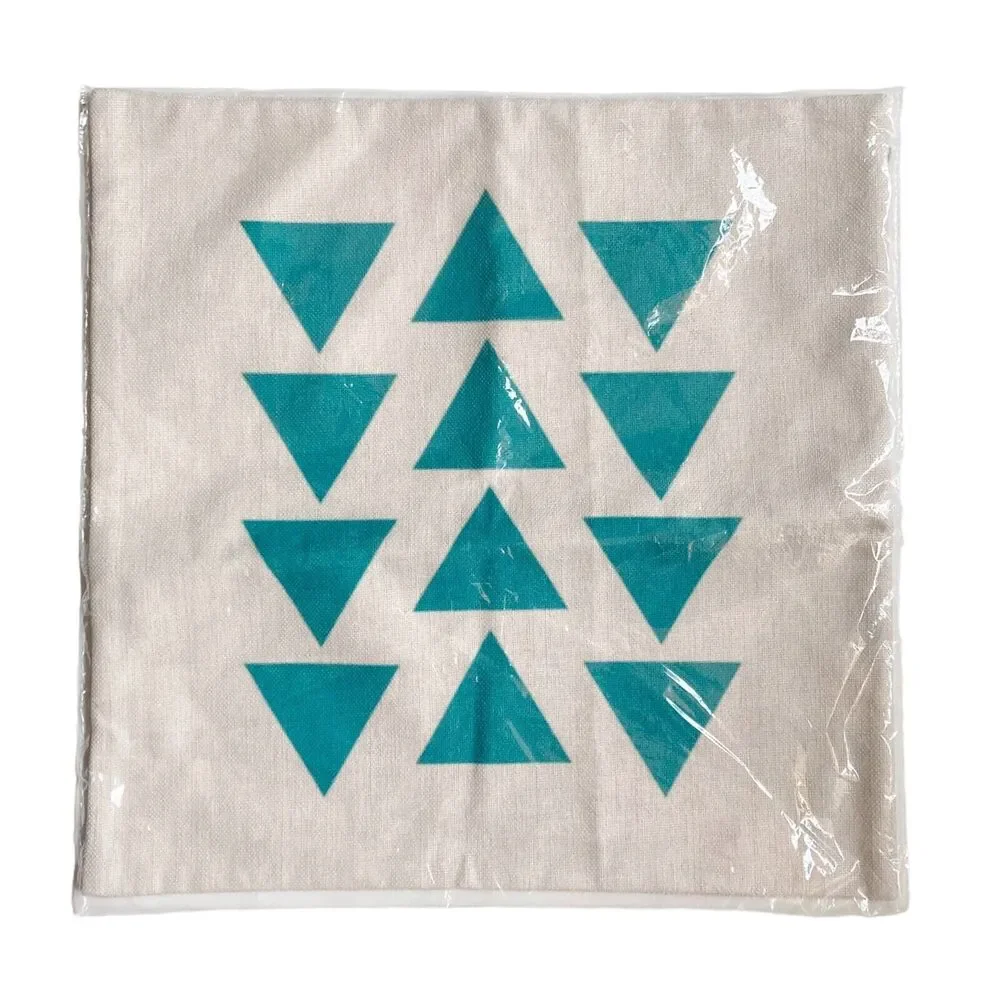 Square Accent Pillow Cover 18X18 Linen Blend Geometric Teal Triangle Print